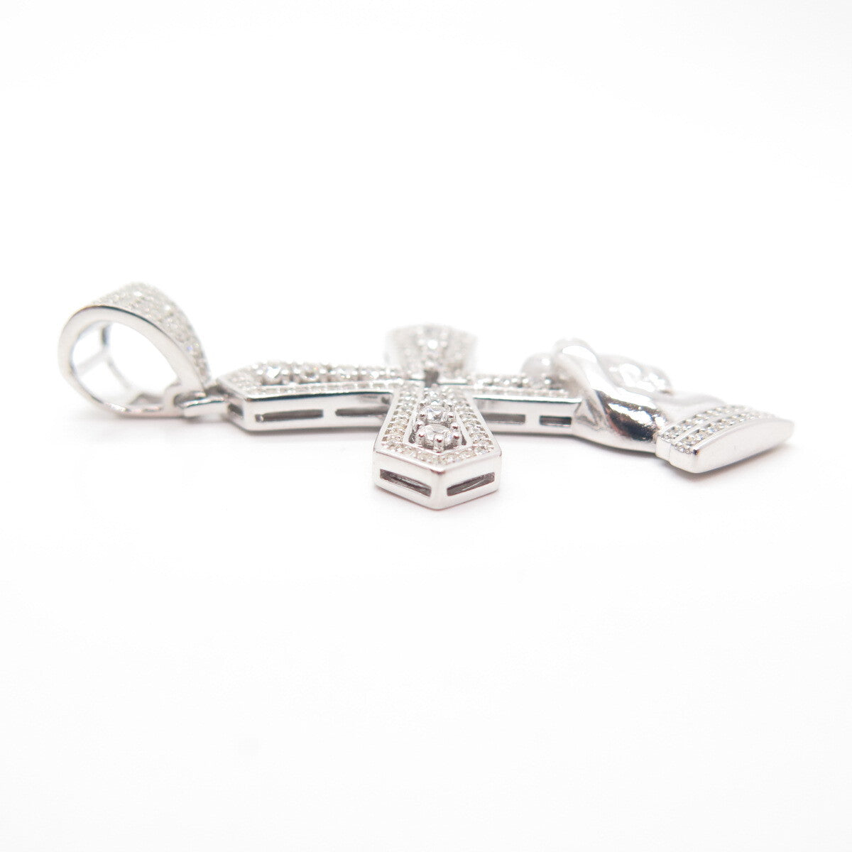 925 Sterling Silver C Z Hand Holding Cross Religious Pendant