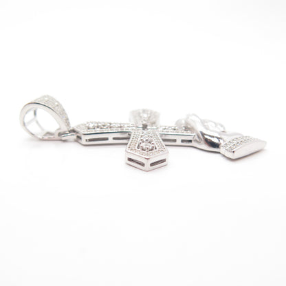 925 Sterling Silver C Z Hand Holding Cross Religious Pendant