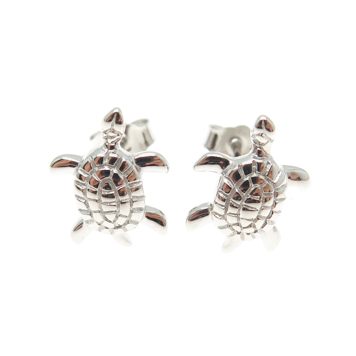 925 Sterling Silver Turtle For Good Luck Stud Earrings