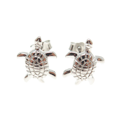 925 Sterling Silver Turtle For Good Luck Stud Earrings