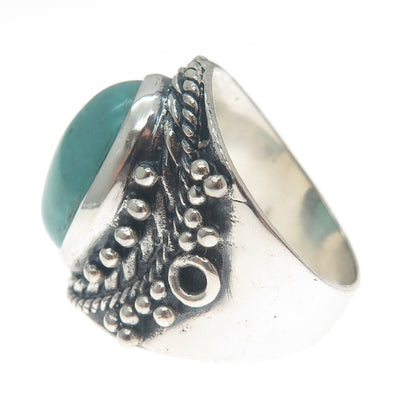925 Sterling Silver Vintage Real Lone Mountain Turquoise Beaded Ring Size 9.5