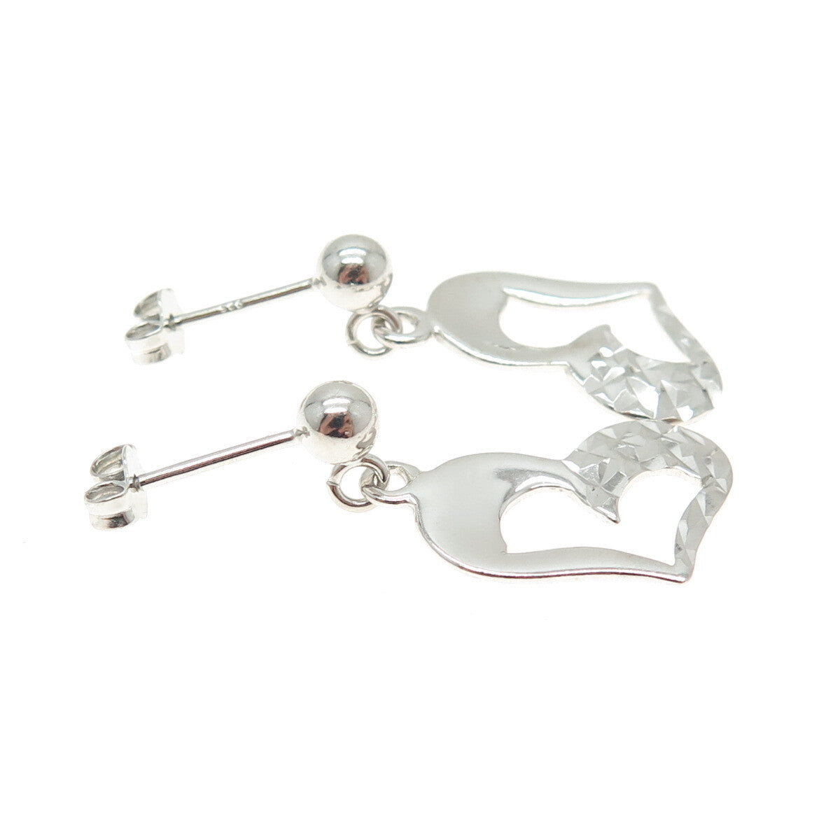 925 Sterling Silver Diamond-Cut Heart Dangle Earrings