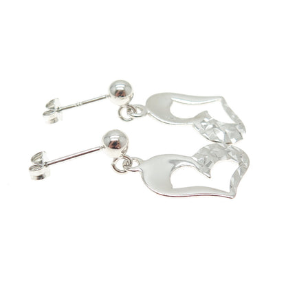 925 Sterling Silver Diamond-Cut Heart Dangle Earrings