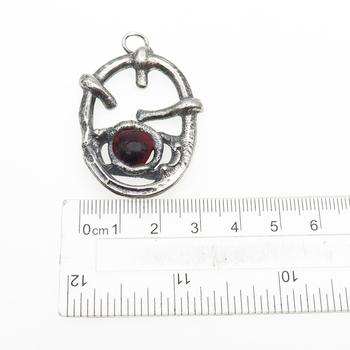 925 Sterling Silver Vintage Enamel Modernist Heart Oxidized Pendant
