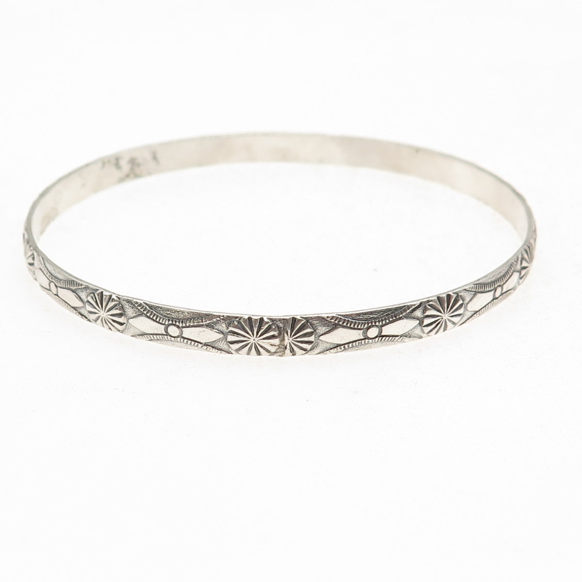 Beau 925 Sterling Silver Antique Art Deco Floral Oxidized Bangle Bracelet 8"