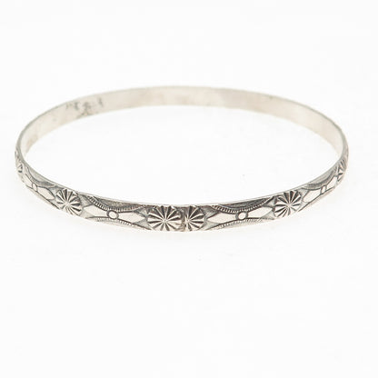 Beau 925 Sterling Silver Antique Art Deco Floral Oxidized Bangle Bracelet 8"