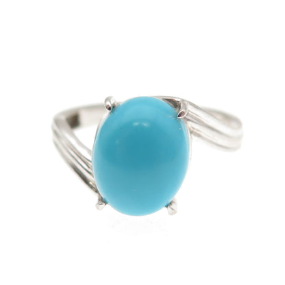 925 Sterling Silver Real Cabochon Turquoise Bypass Ring Size 7.25