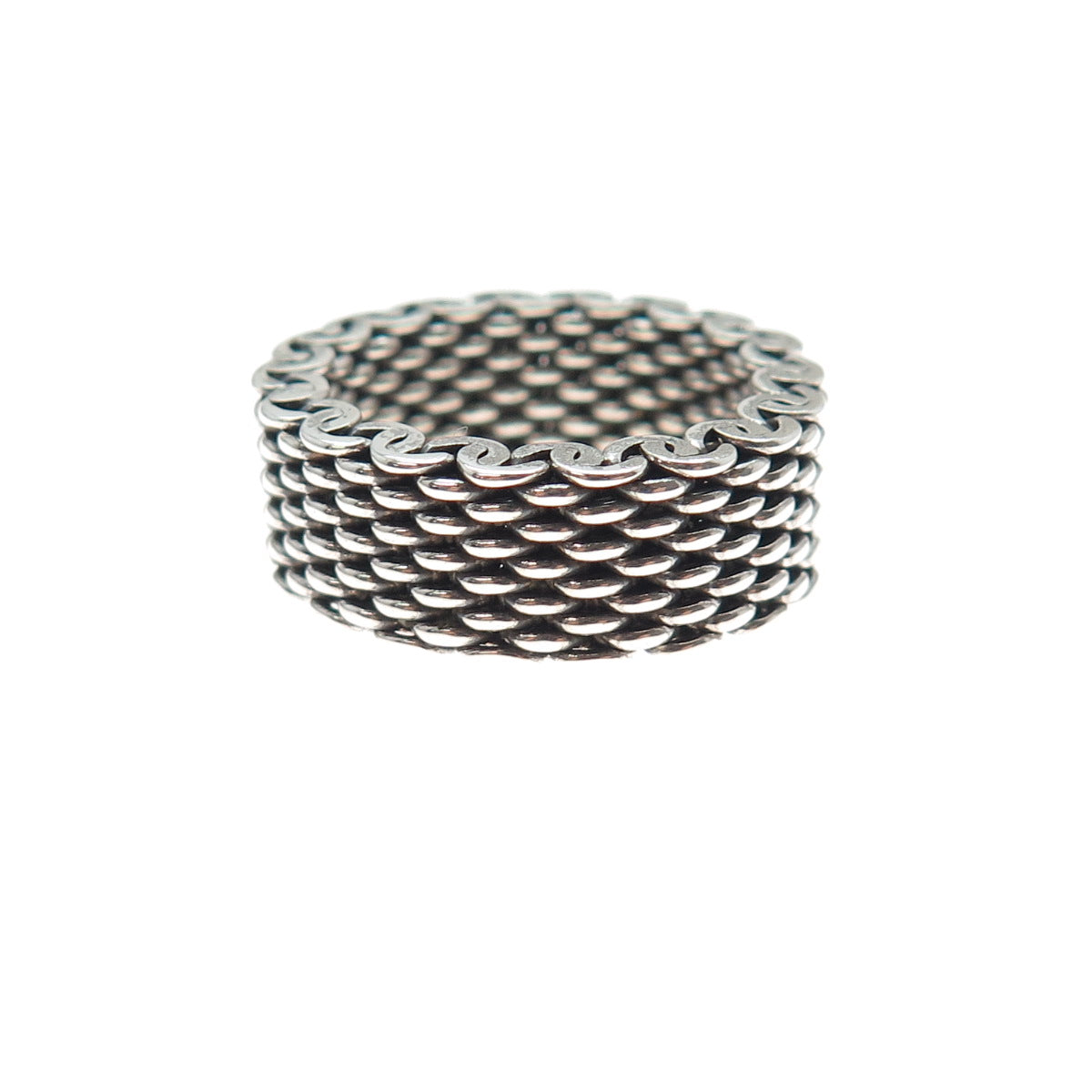 925 Sterling Silver Vintage Mesh Oxidized Band Ring Size 6.25