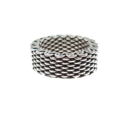 925 Sterling Silver Vintage Mesh Oxidized Band Ring Size 6.25