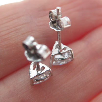 925 Sterling Silver Heart-Cut C Z Stud Earrings