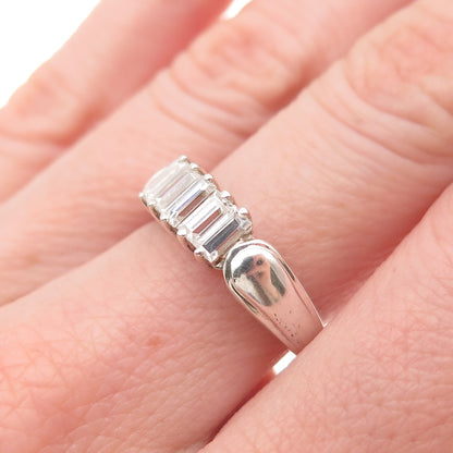 925 Sterling Silver Emerald-Cut C Z Promise Ring Size 7