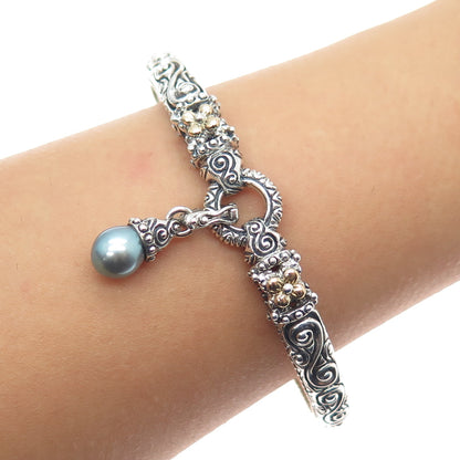 BARBARA BIXBY 925 Sterling Silver 18K Gold Pearl Charm Adjustable Bracelet 7.25"