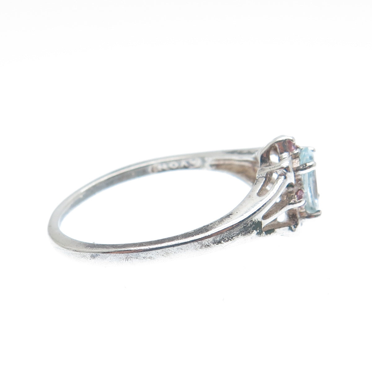 925 Sterling Silver Vintage Real Blue Topaz & Amethyst Butterfly Ring Size 10