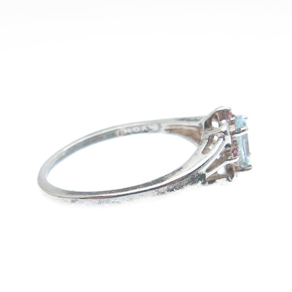 925 Sterling Silver Vintage Real Blue Topaz & Amethyst Butterfly Ring Size 10