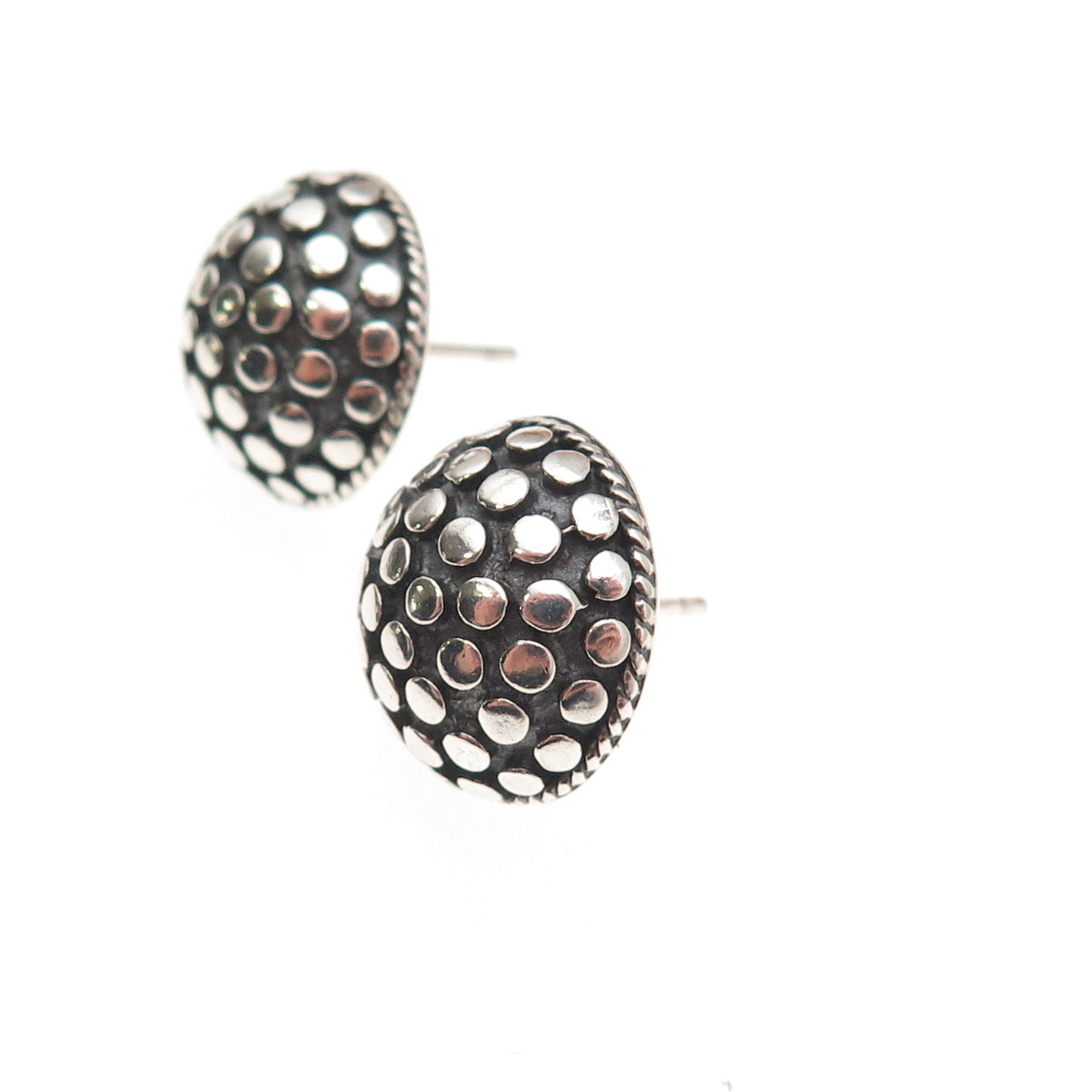 925 Sterling Silver Vintage Modernist Dotted Dome Oxidized Stud Earrings