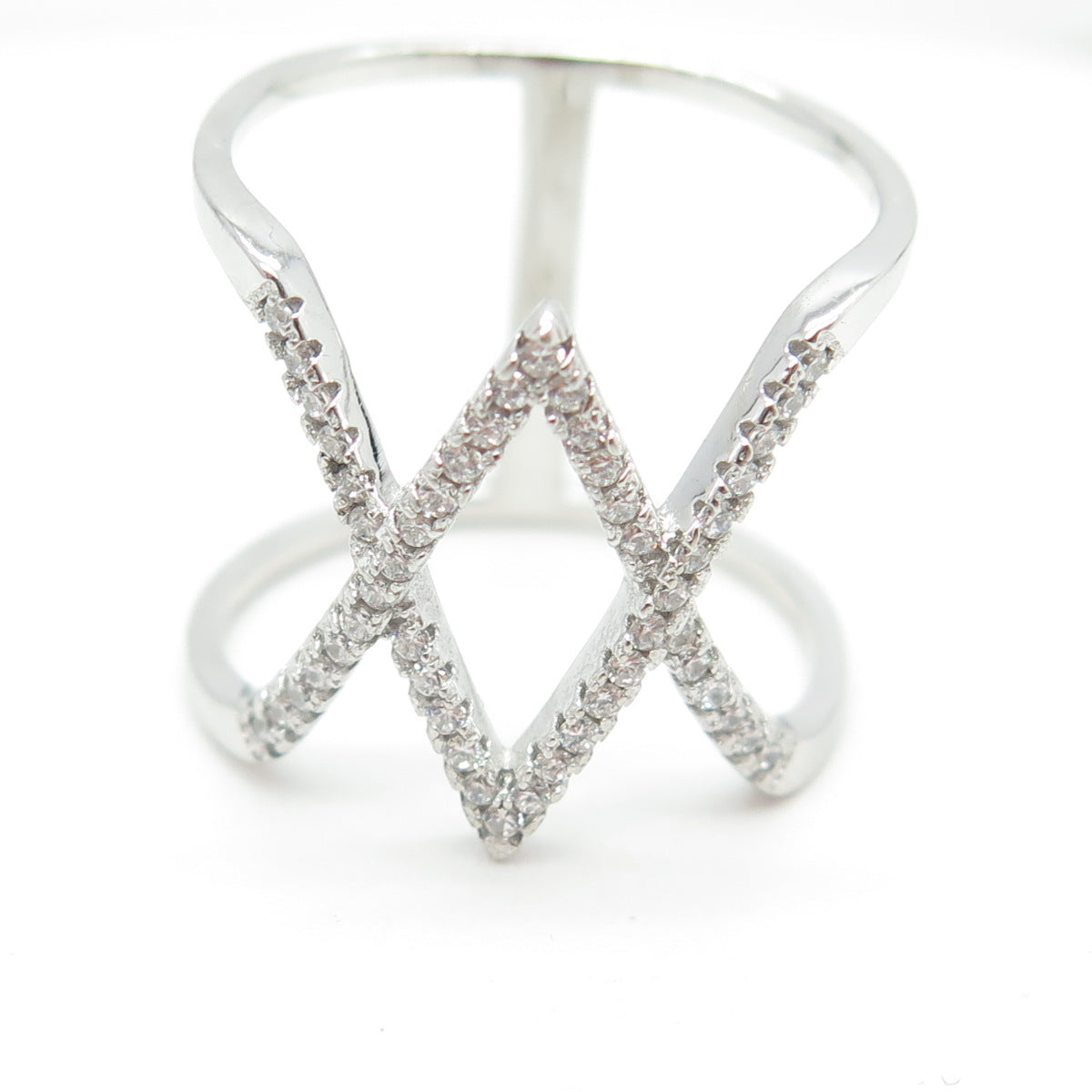 925 Sterling Silver Round-Cut C Z "XX" Ring Size 8