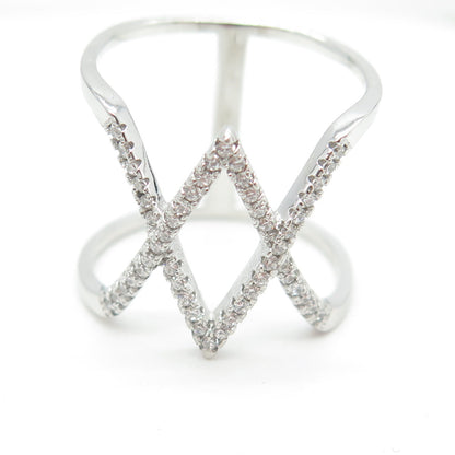 925 Sterling Silver Round-Cut C Z "XX" Ring Size 8