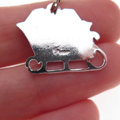 Spencer 925 Sterling Silver Vintage Enamel Santa's Sleigh Charm Pendant