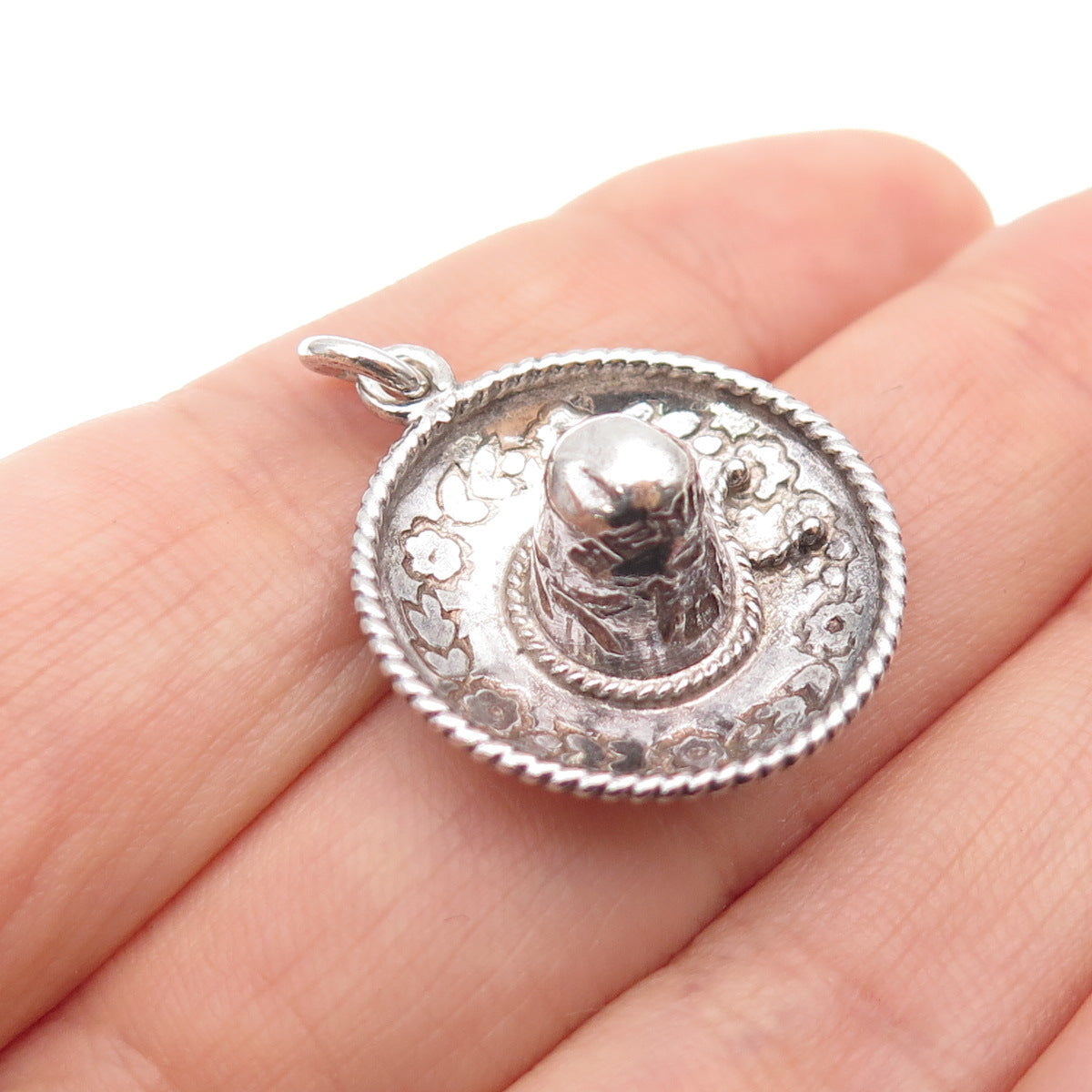 925 Sterling Silver Vintage Mexico Sombrero Oxidized 3D Charm Pendant