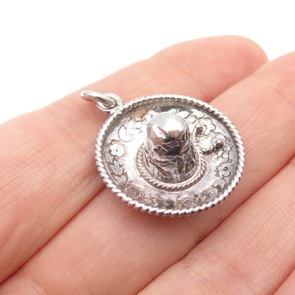 925 Sterling Silver Vintage Mexico Sombrero Oxidized 3D Charm Pendant