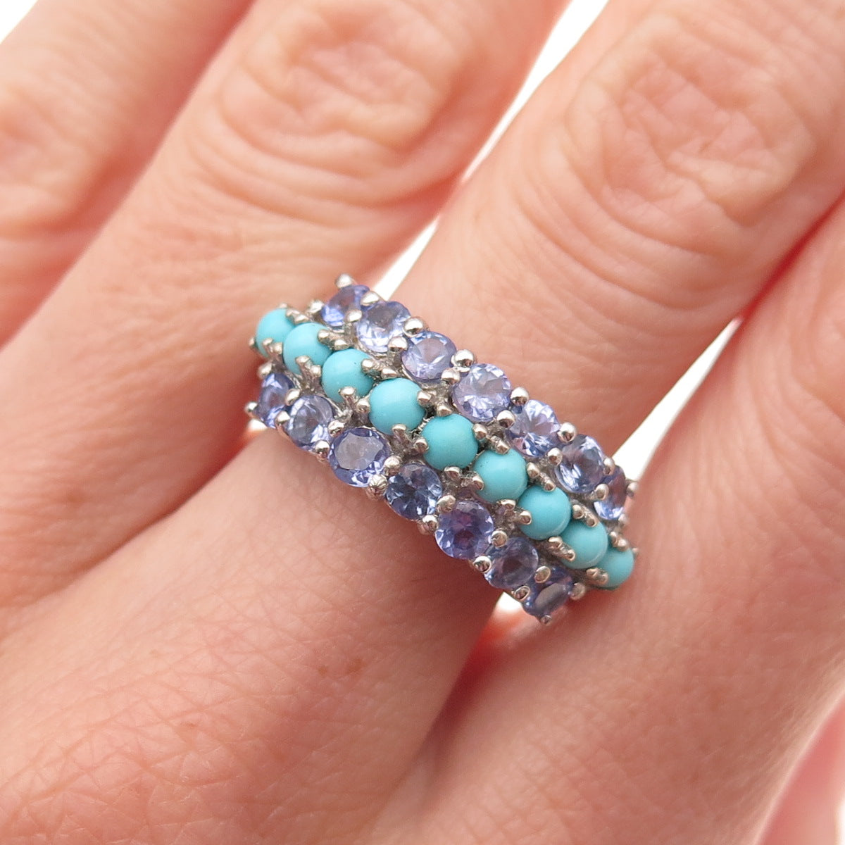 Chuck Clemency 925 Sterling Silver Real Turquoise & Tanzanite Ring Size 7.25