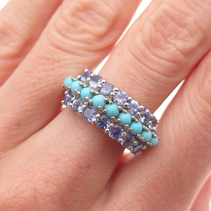 Chuck Clemency 925 Sterling Silver Real Turquoise & Tanzanite Ring Size 7.25