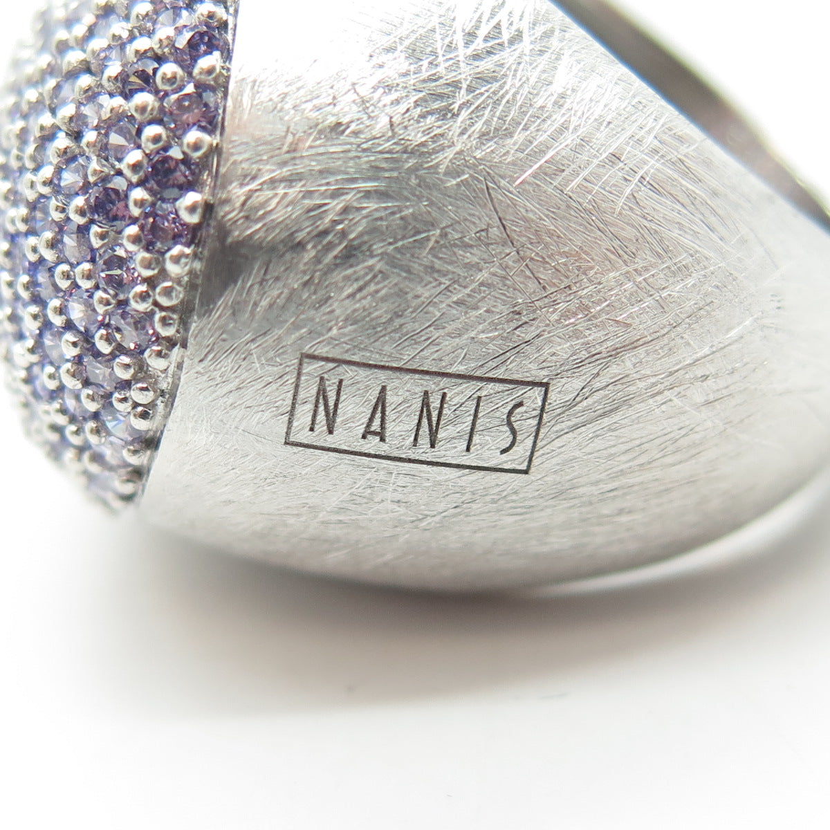 NANIS 925 Sterling Silver Italy Lavender C Z Cluster Brushed Dome Ring Size 7.5