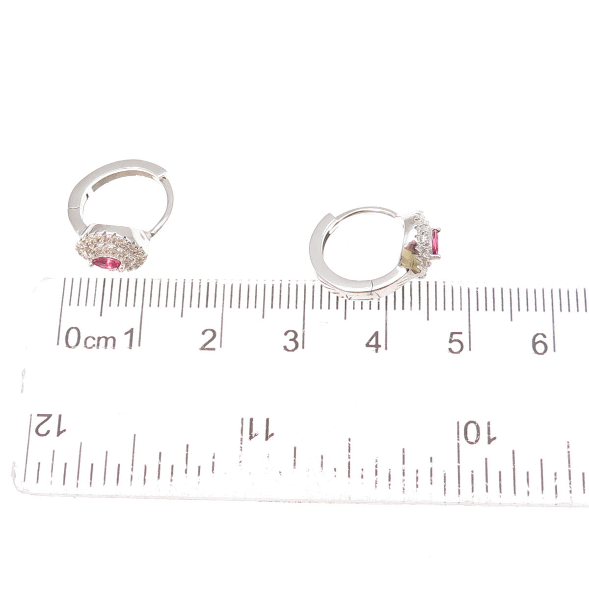 925 Sterling Silver Pink & White C Z Hoop Earrings