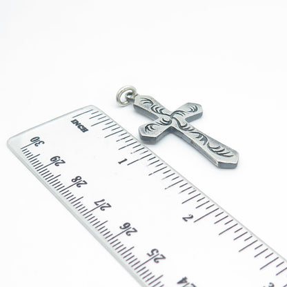 925 Sterling Silver Vintage Ornate Cross Oxidized Pendant