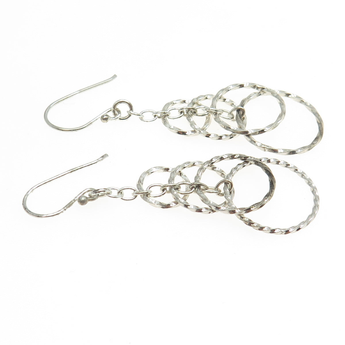 925 Sterling Silver Twisted Multi-Circle Drop Dangling Earrings