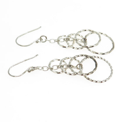 925 Sterling Silver Twisted Multi-Circle Drop Dangling Earrings