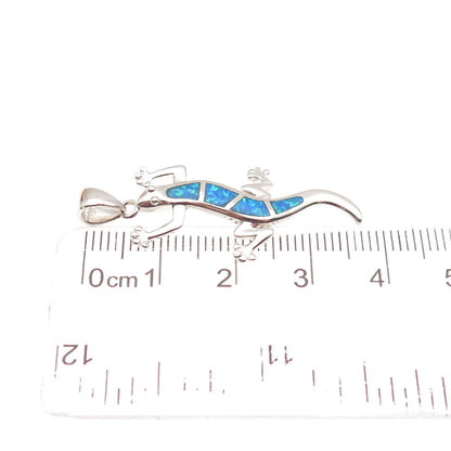 925 Sterling Silver Vintage Real Opal Lizard Charm Pendant