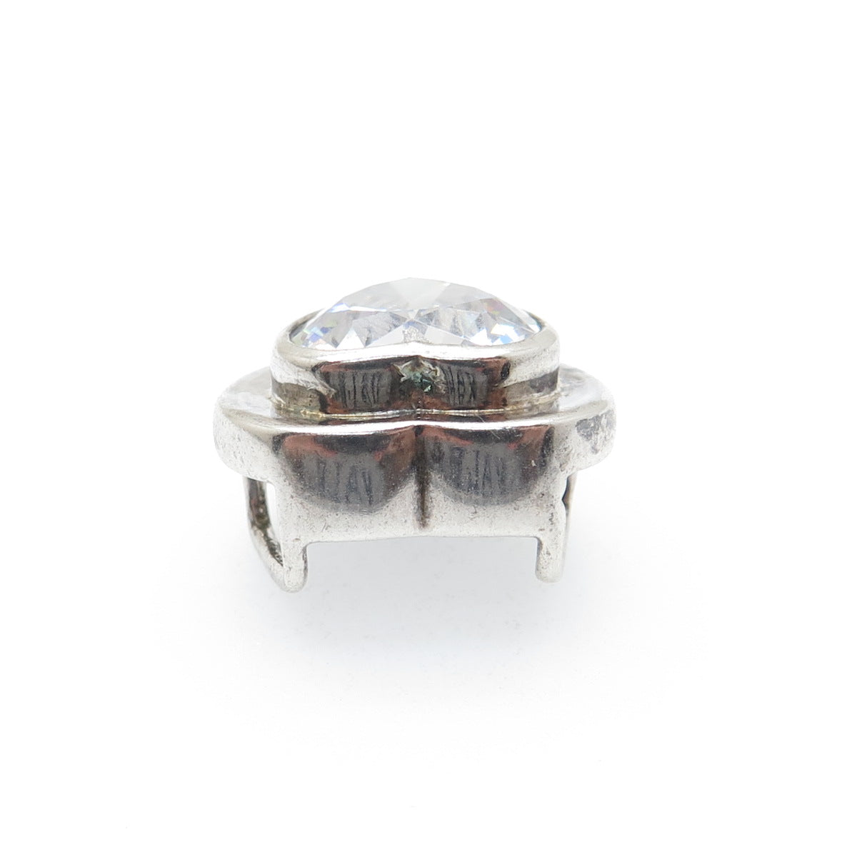925 Sterling Silver Vintage Heart-Cut C Z Oxidized Slide Charm Pendant