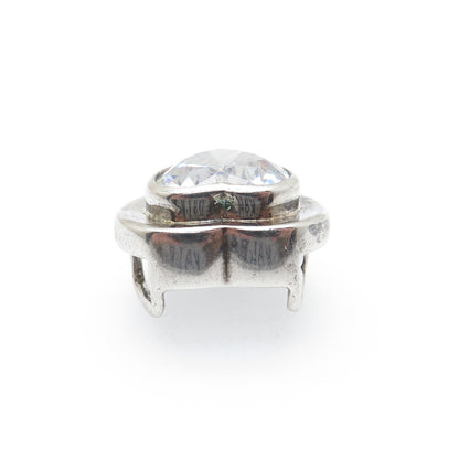 925 Sterling Silver Vintage Heart-Cut C Z Oxidized Slide Charm Pendant
