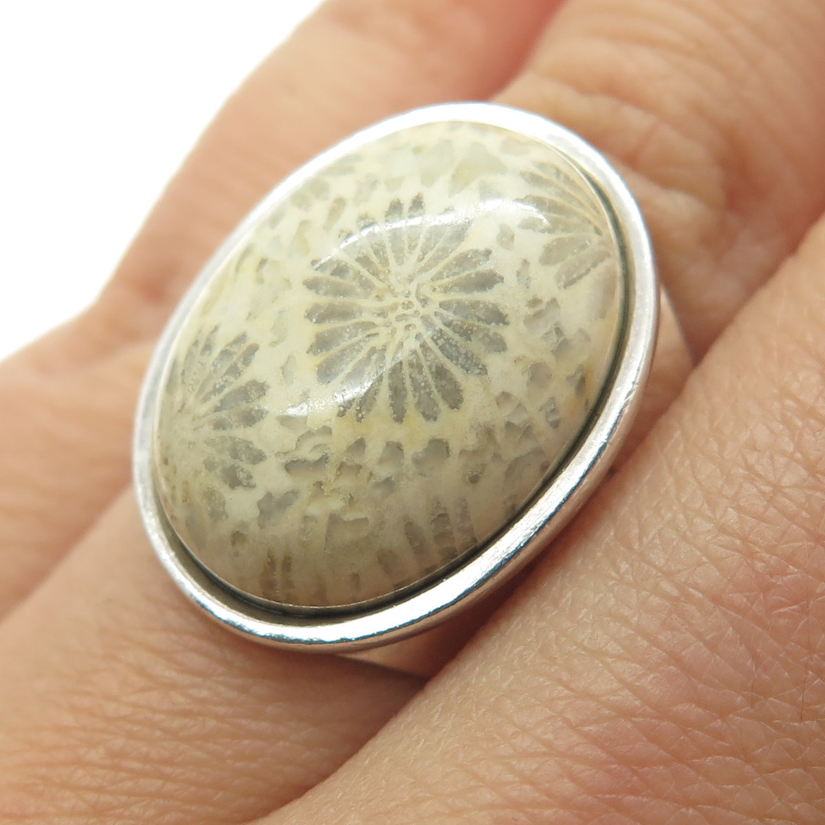 JAY KING DESERT ROSE 925 Sterling Silver Vintage Real Fossil Ring Size 6.75