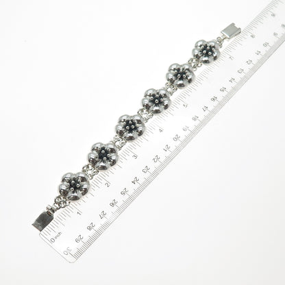 925 Sterling Silver Vintage CII Mexico Flower Blossom Oxidized Bracelet 7.25"