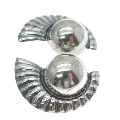 925 Sterling Silver Vintage Mexico Modernist Oxidized Clip On Earrings