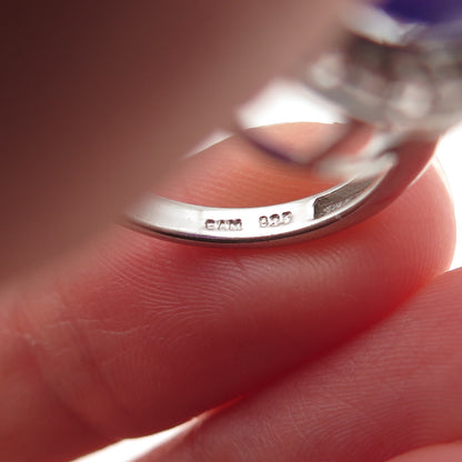 SAM 925 Sterling Silver Real Amethyst & White Topaz Ring Size 7