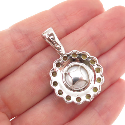925 Sterling Silver Real Pearl & Round-Cut Peridot Charm Pendant