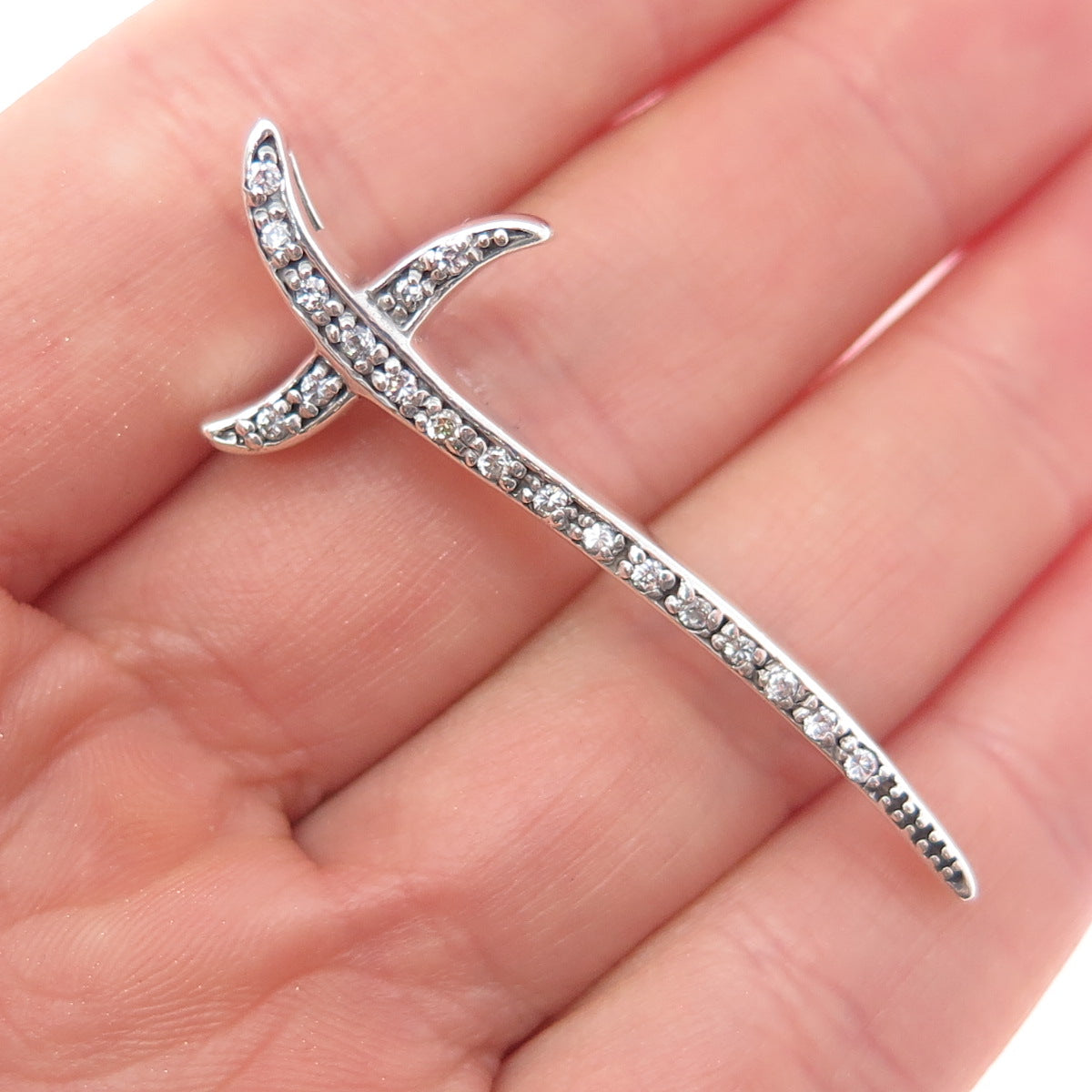 925 Sterling Silver Round-Cut C Z Cross Sword Slide Pendant