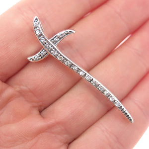 925 Sterling Silver Round-Cut C Z Cross Sword Slide Pendant
