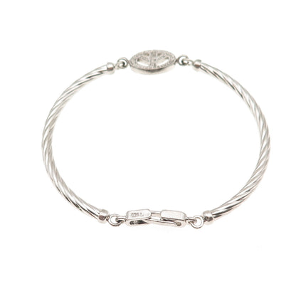 925 Sterling Silver Real Round-Cut Diamond Peace Symbol Bracelet 7"