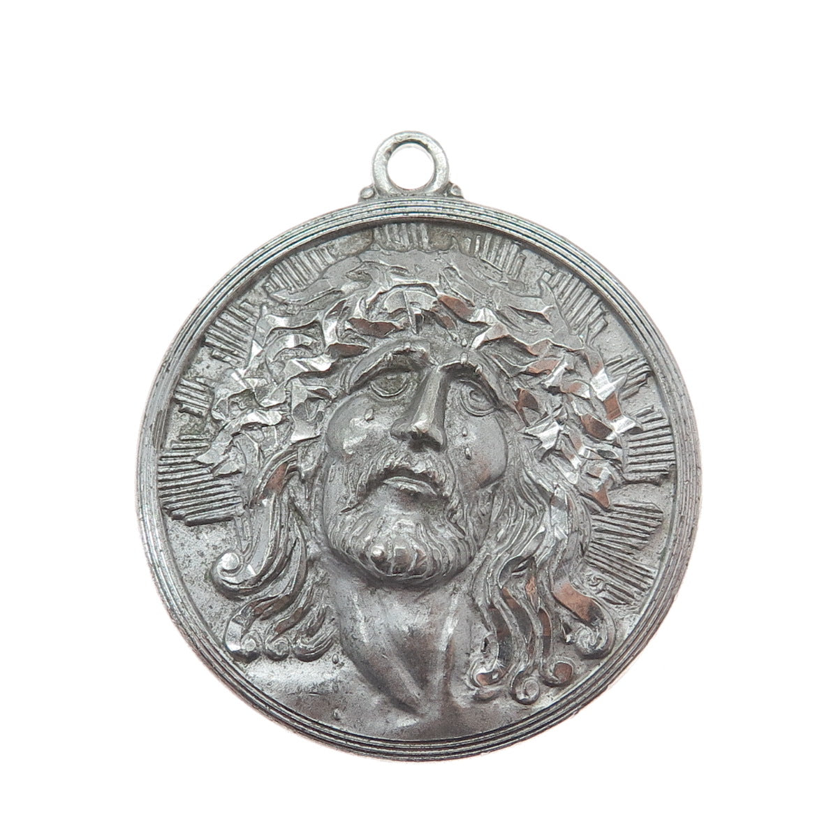 THEDA 925 Sterling Silver Vintage Engraved Jesus Religious Medal Pendant