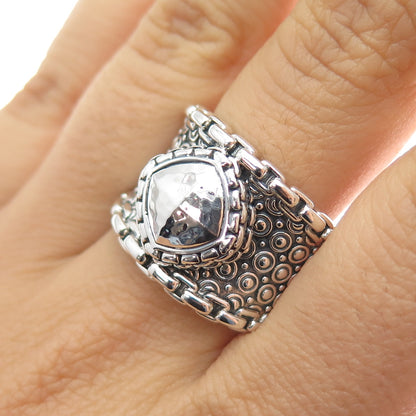 925 Sterling Silver Modernist Dotted Oxidized Ring Size 9.25