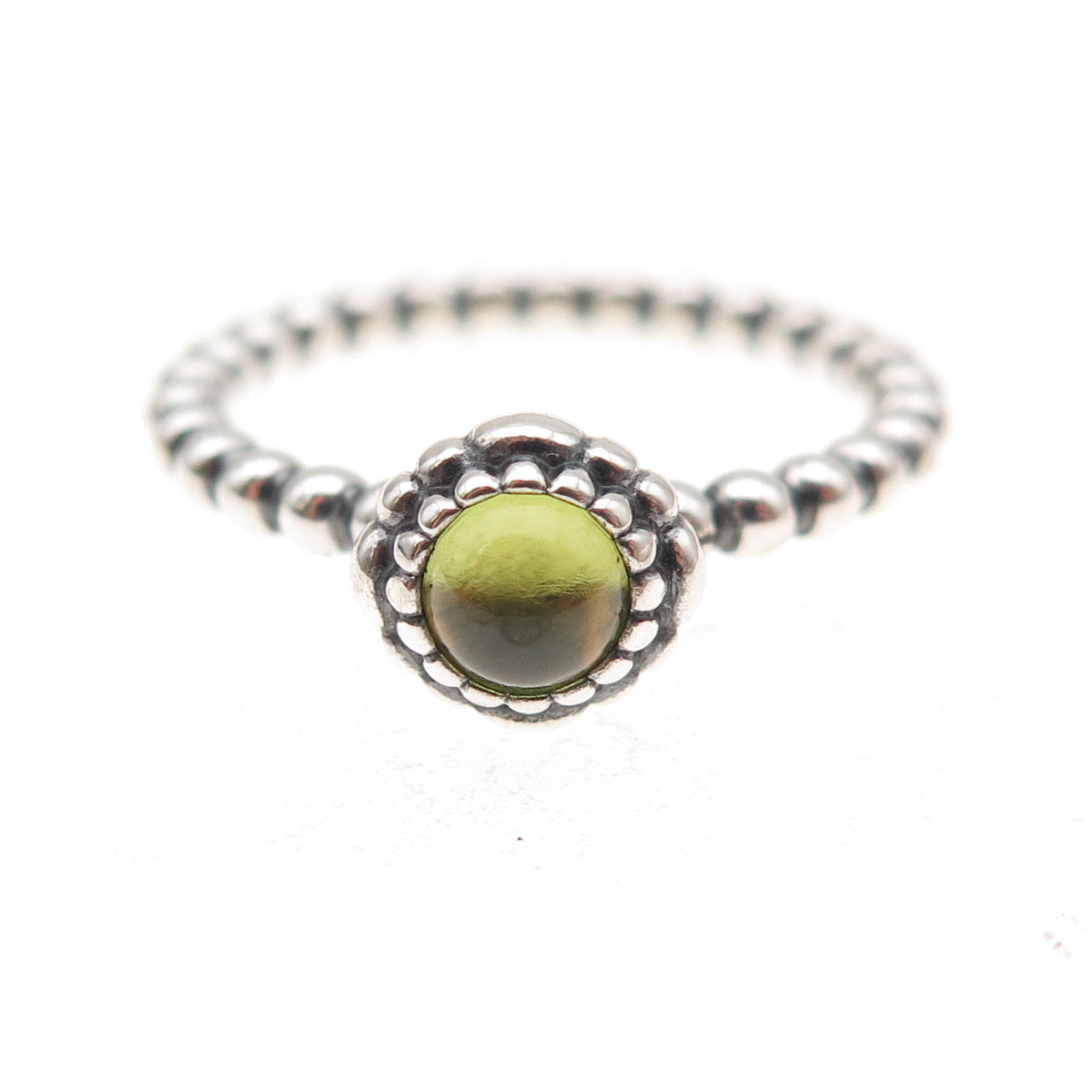 Pandora 925 Sterling Silver Real Peridot August Birthday Blooms Ring Size 8.25