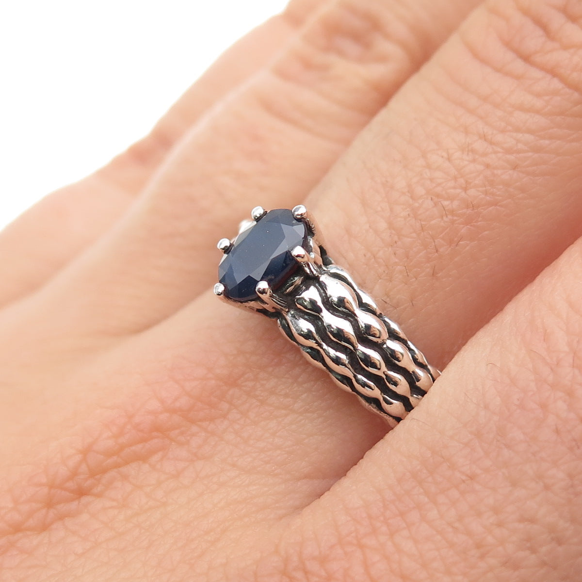 MICHELLE ALBALA Sterling Silver Vintage Real Sapphire Oxidized Ring Size 9.25