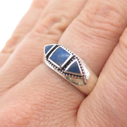 PHYLLIS WOODS 925 Sterling Silver Vintage Real Lapis Modernist Ring Size 8.25
