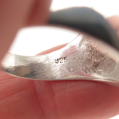 925 Sterling Silver Vintage Real Black Onyx Modernist Ring Size 10.5