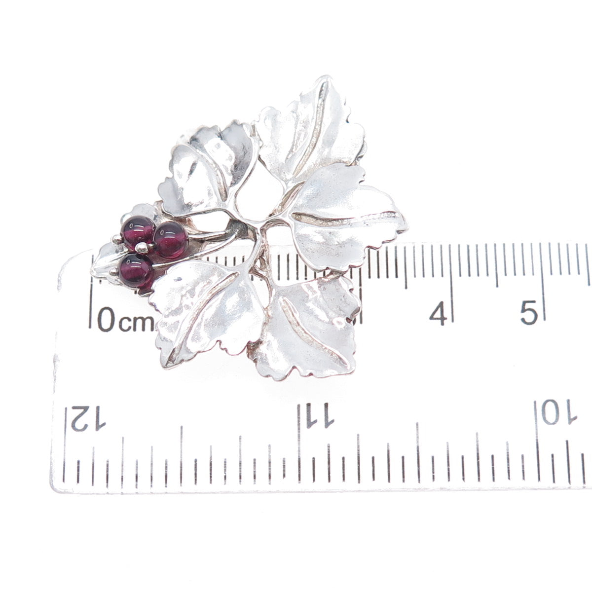 925 Sterling Silver Vintage 1986 Real Rhodolite Modernist Floral Pin Brooch