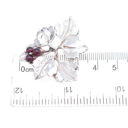 925 Sterling Silver Vintage 1986 Real Rhodolite Modernist Floral Pin Brooch